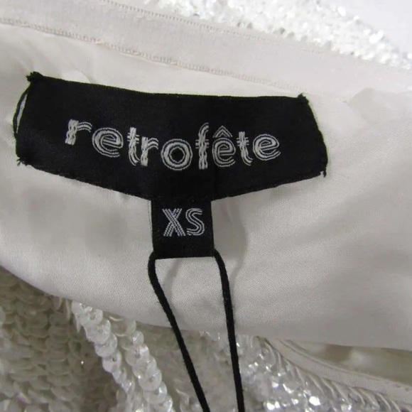 NEW RETROFETE Ella One Shoulder Sequin Mini Dress Tie Waist Moonglow White XS - Picture 12 of 12